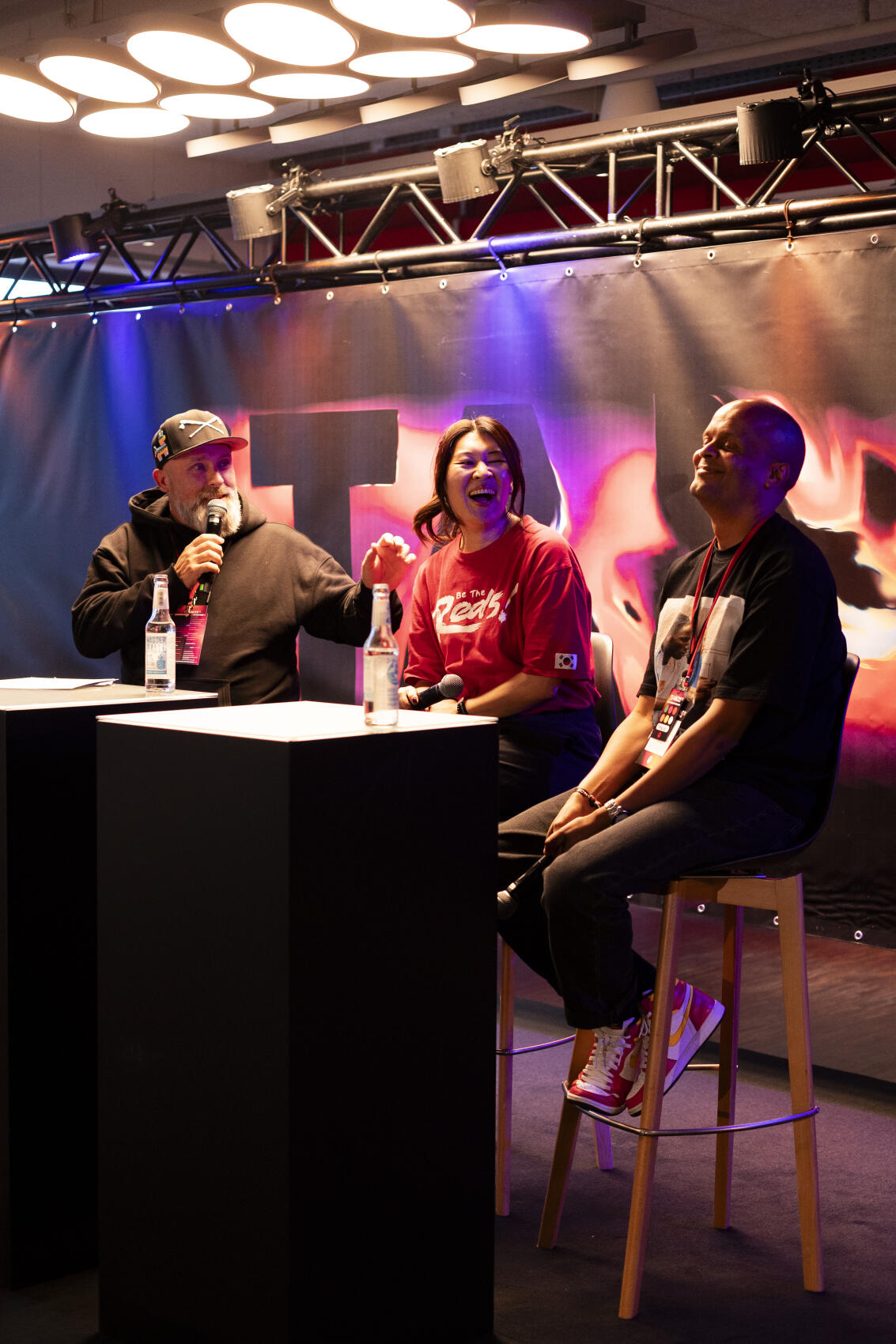 Steffi Kim in a lively panel conversation with two fellow speakers
