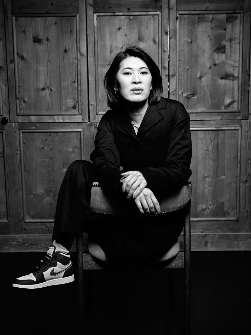 Black-and-white portrait of Steffi Kim, photographed by Burak Isseven